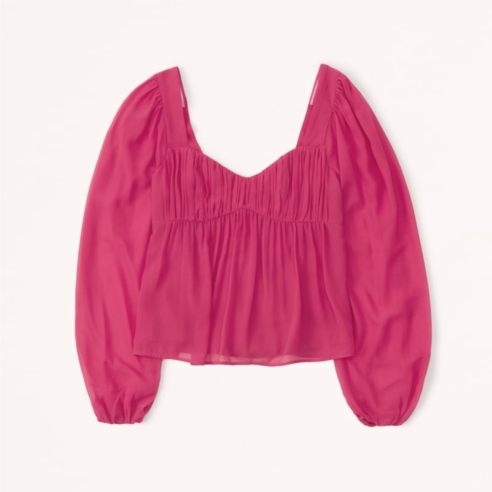 Abercrombie Long-Sleeve Sheer Puff Sleeve Top